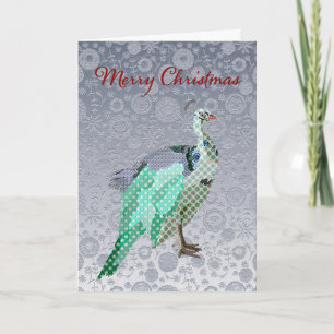 Cartes Pour Fêtes Annuelles Salutation fleurie argentée de Noël de paon