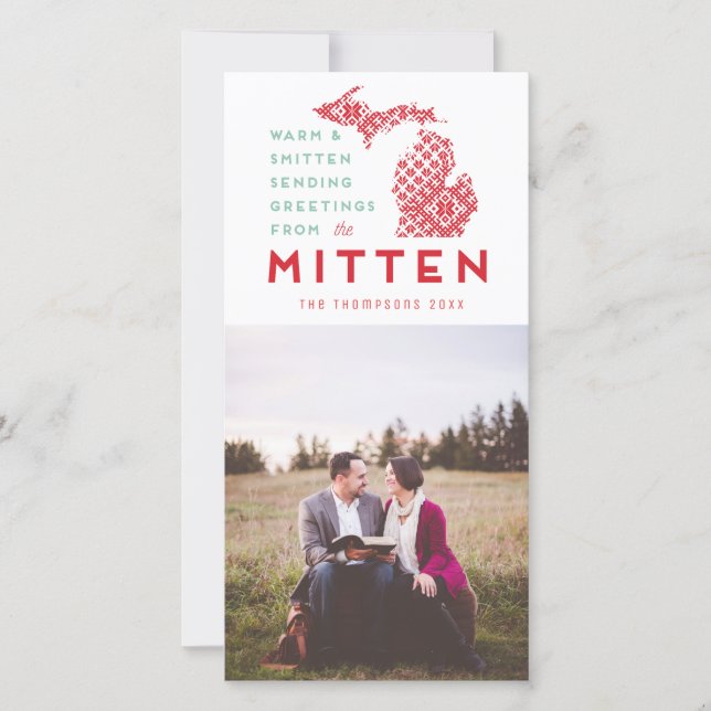 Cartes Pour Fêtes Annuelles Salutation photo moderne de Noël Michigan Mitten (Devant)