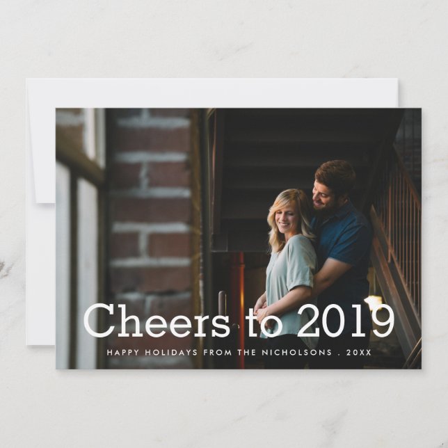 Cartes Pour Fêtes Annuelles Salutations À 2019 White Script Photo De Vacances (Devant)