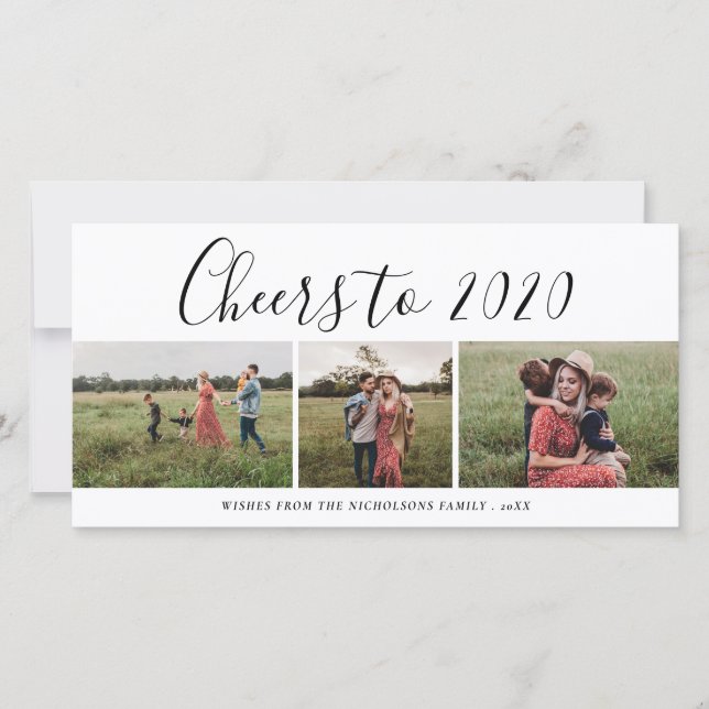 Cartes Pour Fêtes Annuelles Salutations À 2020 Script Trois Collage De Photos  (Devant)