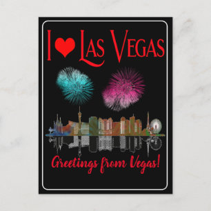 Cartes Pour Fêtes Annuelles Salutations de Las Vegas à la nuit Skyline Firewor