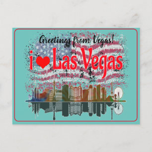 Cartes Pour Fêtes Annuelles Salutations de Las Vegas Skyline American Flag