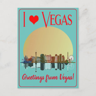 Cartes Pour Fêtes Annuelles Salutations de Las Vegas Skyline Sunrise Souvenir