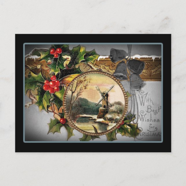 Cartes Pour Fêtes Annuelles Salutations de Noël au moulin à vent (Devant)