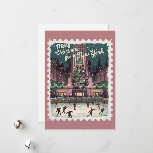 Cartes Pour Fêtes Annuelles Salutations de Noël de New York (Devant/Arrière en situation)