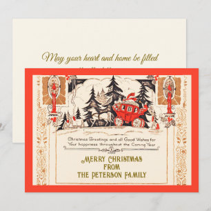 Cartes Pour Fêtes Annuelles Salutations de Noël en or rouge vintage Carrosse N