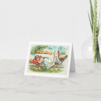 Cartes Pour Fêtes Annuelles Salutations de Pâques Hen Chicks & Girl Vintage