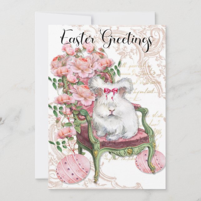 Cartes Pour Fêtes Annuelles Salutations de Pâques, Lapin Français, Lapin Vinta (Devant)
