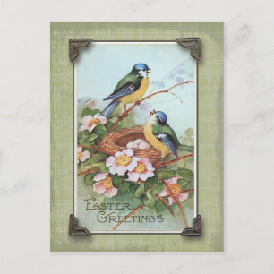 Cartes Pour Fêtes Annuelles Salutations de Pâques Oiseau Bleu Reproduction Vin