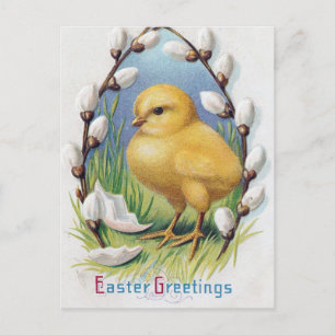 Cartes Pour Fêtes Annuelles Salutations de Pâques Vintage Jaune Chick