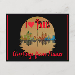 Cartes Pour Fêtes Annuelles Salutations de Paris Skyline Sunset Souvenir