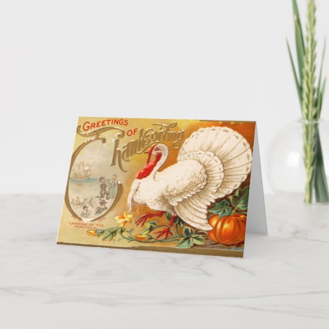 Cartes Pour Fêtes Annuelles Salutations de Thanksgiving White Turkey Vintage (Devant)