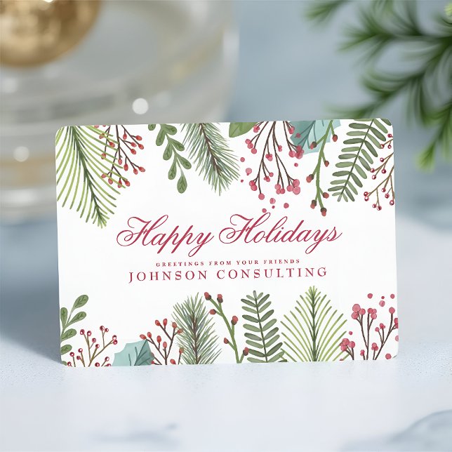 Cartes Pour Fêtes Annuelles Salutations de vacances Aquarelle Holly Foliing (Créateur téléchargé)