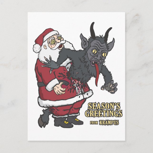 Cartes Pour Fêtes Annuelles Salutations de vacances de Krampus (et Père Noël) (Devant)