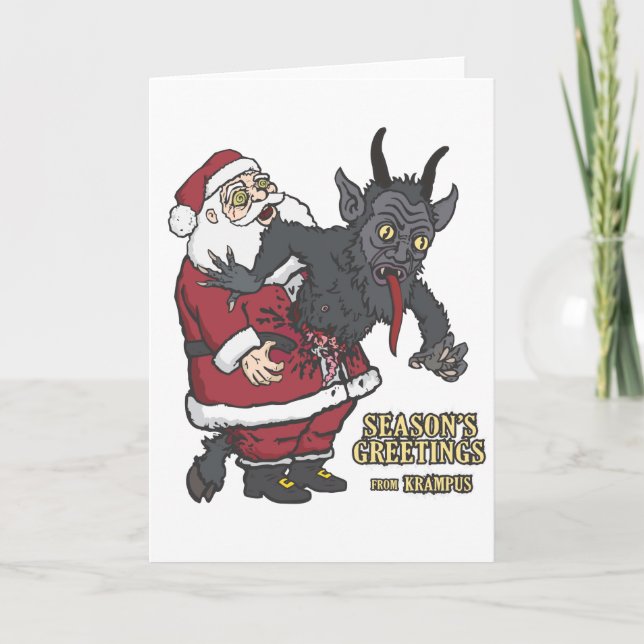 Cartes Pour Fêtes Annuelles Salutations de vacances de Krampus (et Père Noël) (Devant)