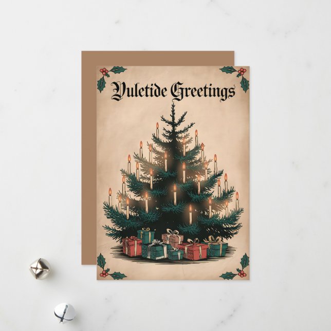 Cartes Pour Fêtes Annuelles Salutations de Yuletide - Festive Candlelit Tree (Devant/Arrière en situation)