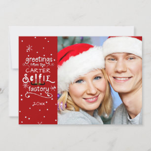 Cartes Pour Fêtes Annuelles Salutations ELFie, Rouge modifiable, Overlay givré