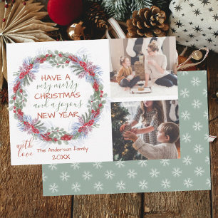 Cartes Pour Fêtes Annuelles Salutations festives Merry Christmas Wreath 2 Phot