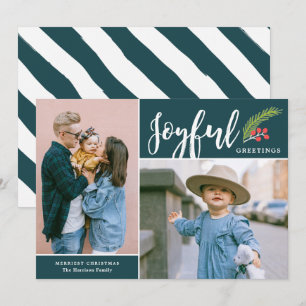 Cartes Pour Fêtes Annuelles Salutations Joyeuses Modernes Deux photos Turquois