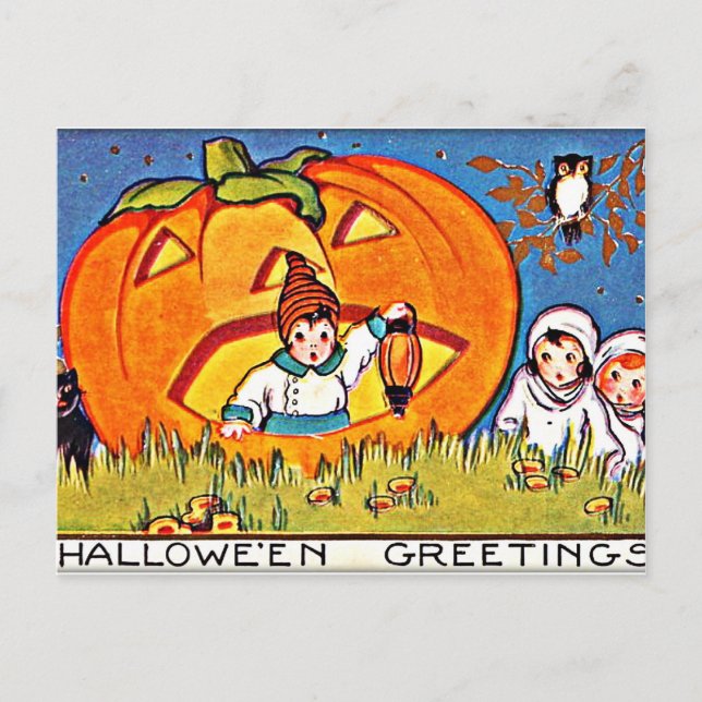 Cartes Pour Fêtes Annuelles Salutations pour Halloween Citrouille vintage (Devant)