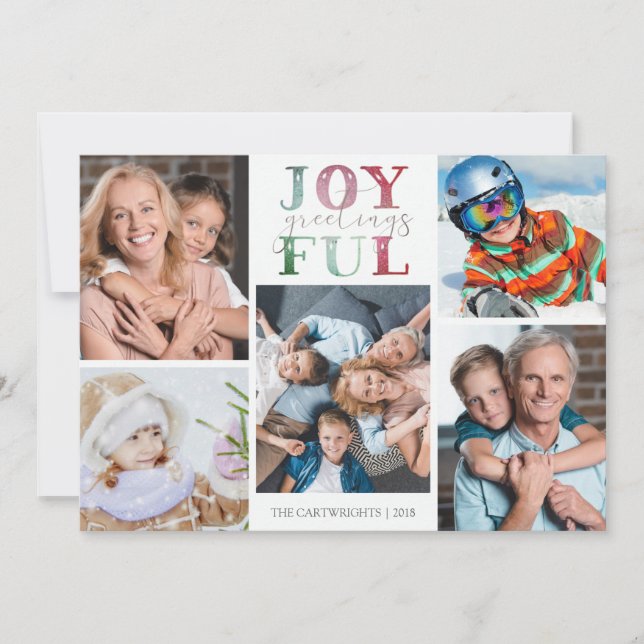 Cartes Pour Fêtes Annuelles SALUTS DE Noël JOYEUX 5 Photos Aquarelle (Devant)