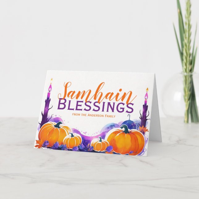 Cartes Pour Fêtes Annuelles Samhain Bénédictions Citrouilles et bougies Hallow (Devant)