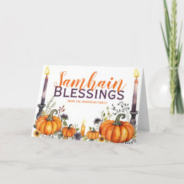 Cartes Pour Fêtes Annuelles Samhain Bénédictions Citrouilles et bougies Hallow