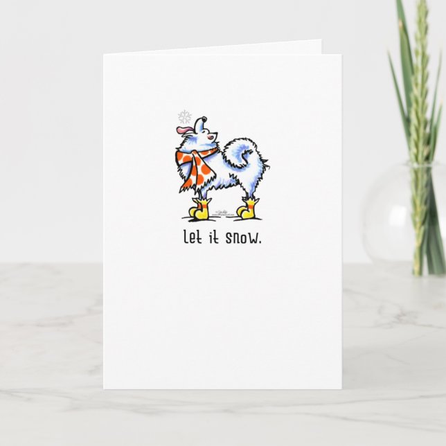 Cartes Pour Fêtes Annuelles Samoyé Eskie Écharpe d'hiver laissez-le neiger (Devant)