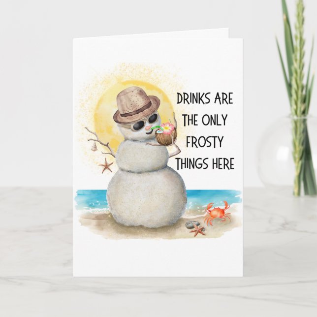 Cartes Pour Fêtes Annuelles Sandman de plage Frosty Boissons Noël (Devant)