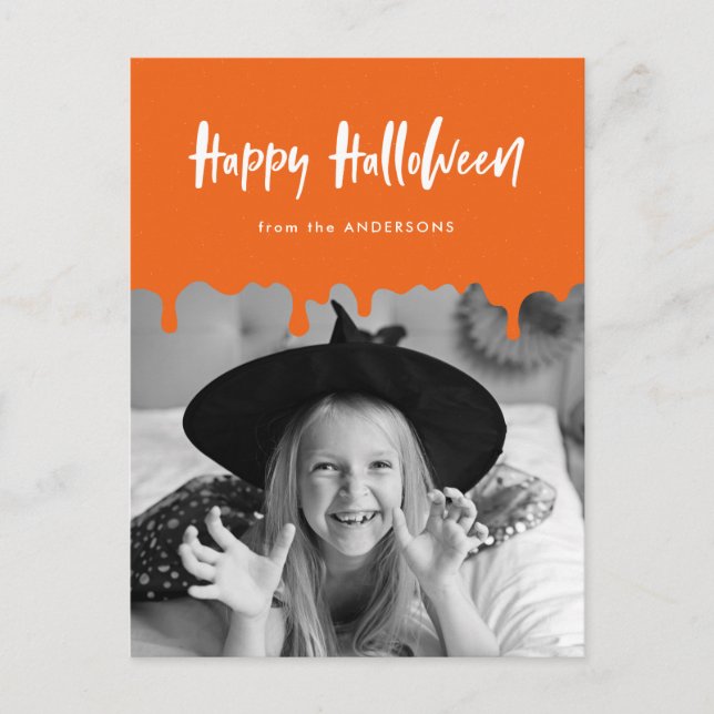 Cartes Pour Fêtes Annuelles Sang coulant Orange Halloween Photo (Devant)