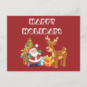 Cartes Pour Fêtes Annuelles Santa and Reindeer par Christmas Tree with Present