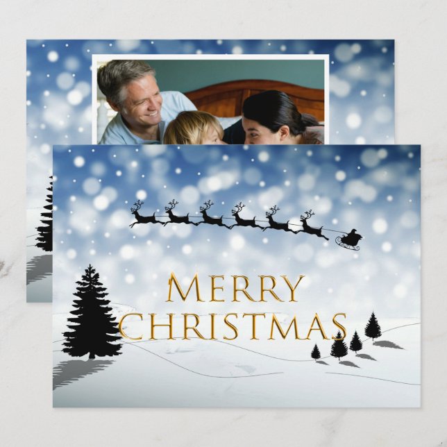 Cartes Pour Fêtes Annuelles Santa and Sleigh silhouette Snow scene Personalize (Devant / Derrière)