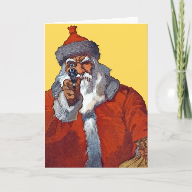 Cartes Pour Fêtes Annuelles Santa : Armée et Ready (Devant)