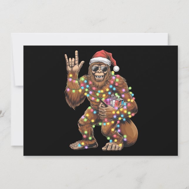 Cartes Pour Fêtes Annuelles Santa Bigfoot Lumières de Noël Rock Drôle  (Devant)
