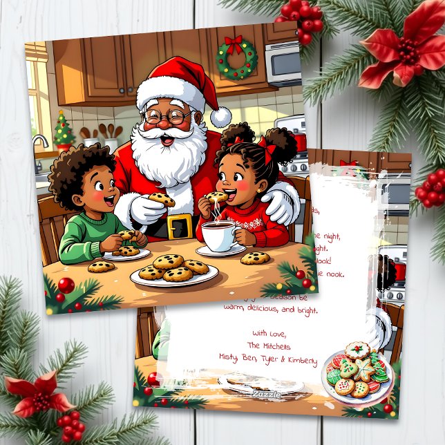 Cartes Pour Fêtes Annuelles Santa & Children Eating Cookies & Cocoa Christmas (Créateur téléchargé)