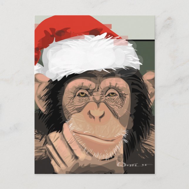 Cartes Pour Fêtes Annuelles Santa Chimp (Devant)