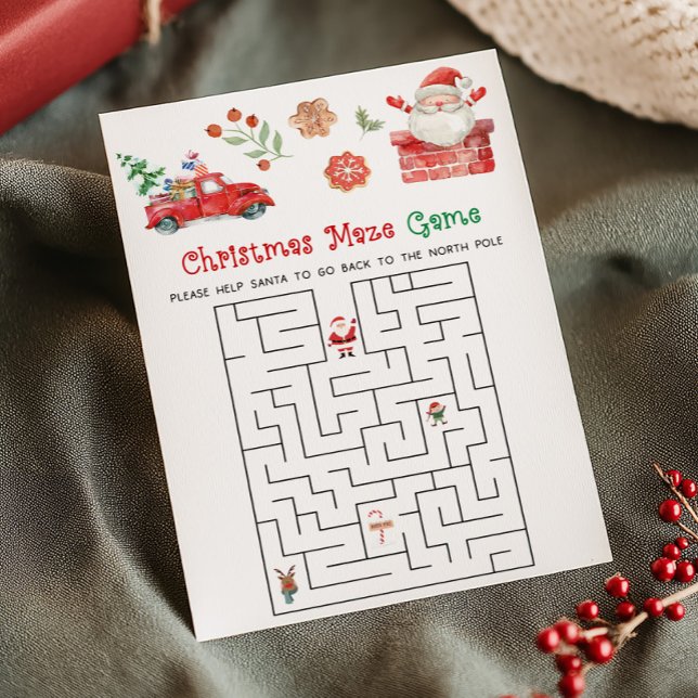 Cartes Pour Fêtes Annuelles Santa Christmas Maze Game  (Christmas Party Game)