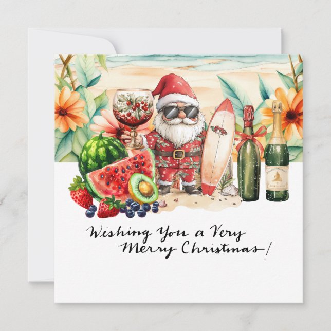 Cartes Pour Fêtes Annuelles SANTA CLAUS à Hawaii Beach pour Noël (Devant)