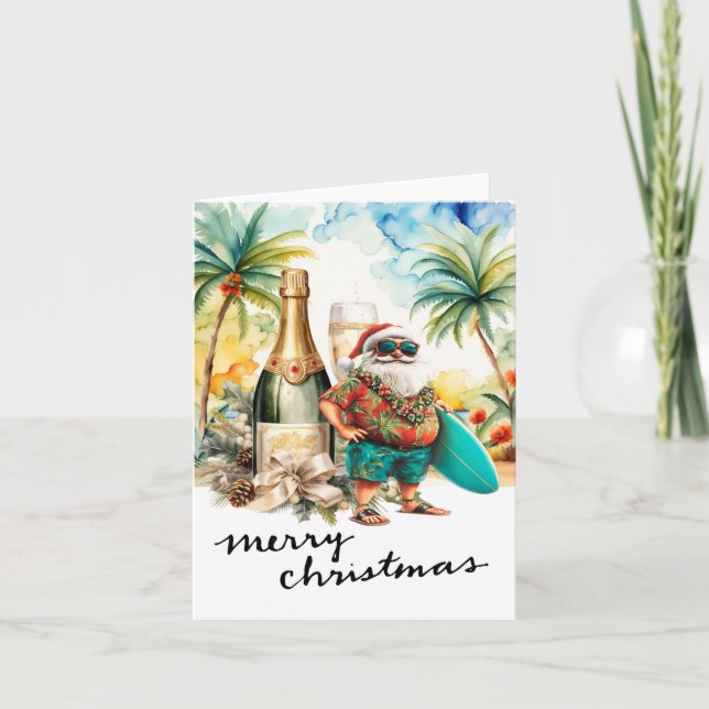 Cartes Pour Fêtes Annuelles SANTA CLAUS à Hawaii Beach pour Noël (Devant)