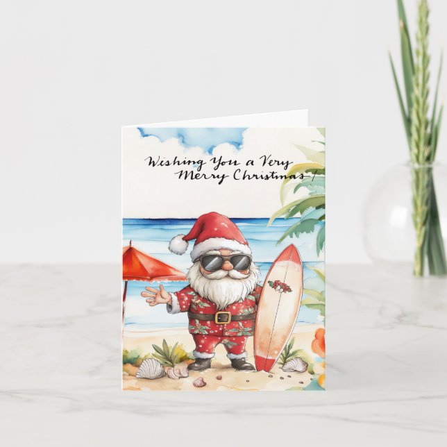 Cartes Pour Fêtes Annuelles SANTA CLAUS à Hawaii Beach pour Noël (Devant)