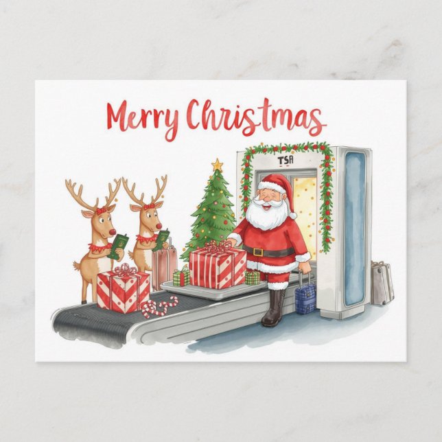 Cartes Pour Fêtes Annuelles Santa Claus à l'aéroport (Devant)