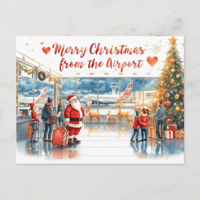 Cartes Pour Fêtes Annuelles Santa Claus à l'aéroport (Devant)