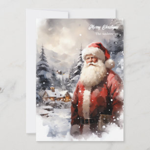 Cartes Pour Fêtes Annuelles Santa Claus à l'ancienne dans la forêt neigeuse