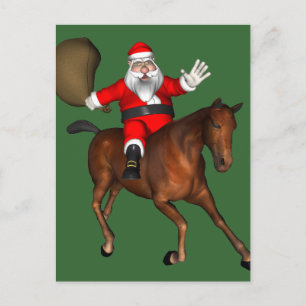 Cartes Pour Fêtes Annuelles Santa Claus À Main Libre Monter Un Mustang