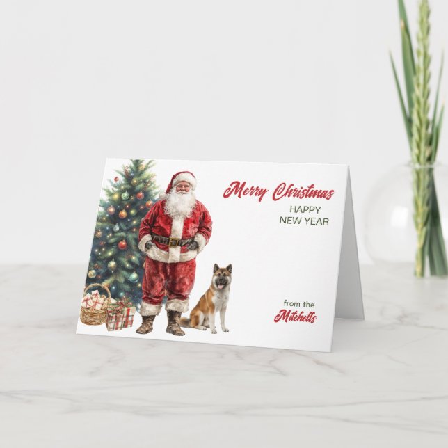 Cartes Pour Fêtes Annuelles Santa Claus and Akita Dog Christmas (Devant)