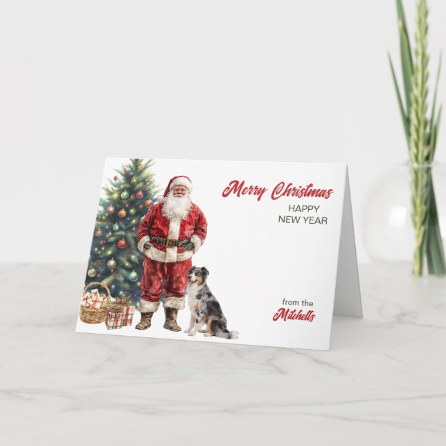 Cartes Pour Fêtes Annuelles Santa Claus and Australian Shepherd Dog Christmas (Devant)