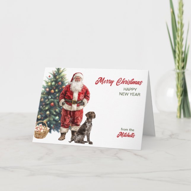 Cartes Pour Fêtes Annuelles Santa Claus and German Shorthaired Pointer (Devant)