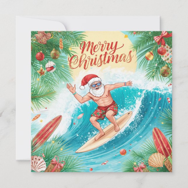 Cartes Pour Fêtes Annuelles SANTA CLAUS  at Hawaii Beach for Christmas (Devant)