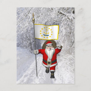 Cartes Pour Fêtes Annuelles Santa Claus Avec L'Enseigne De Rhode Island
