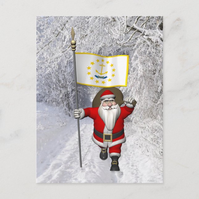 Cartes Pour Fêtes Annuelles Santa Claus Avec L'Enseigne De Rhode Island (Devant)